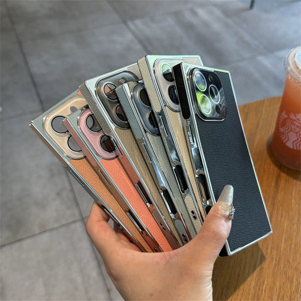 Premium Square Litchi Leather iPhone Case