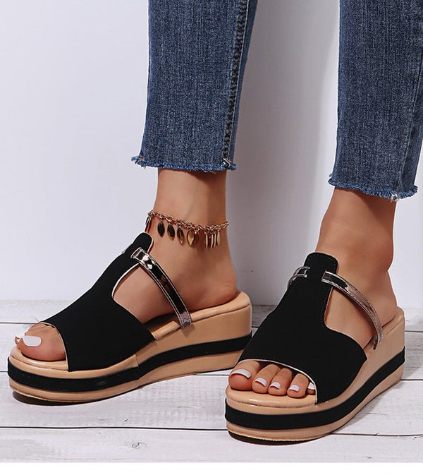 Women's Leather Platform Wedge Orthopedic Sandals